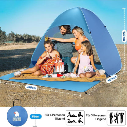 Strandmuschel Pop Up Strandzelt UV Schutz UPF 50+ Blau