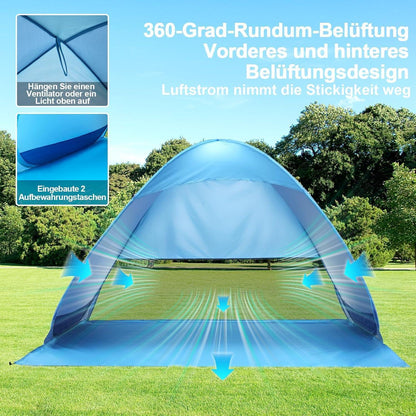 Strandmuschel Pop Up Strandzelt UV Schutz UPF 50+ Blau