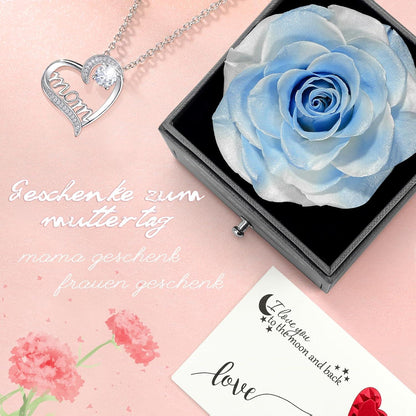 Muttertag Beste Mama Ewige Rosen Halskette Geschenkbox Weiß Blau