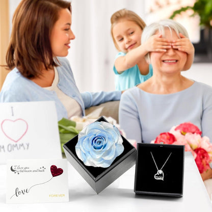 Muttertag Geschenk Ewige Rose Halskette Beste Mama Rose Box Weiß Blau