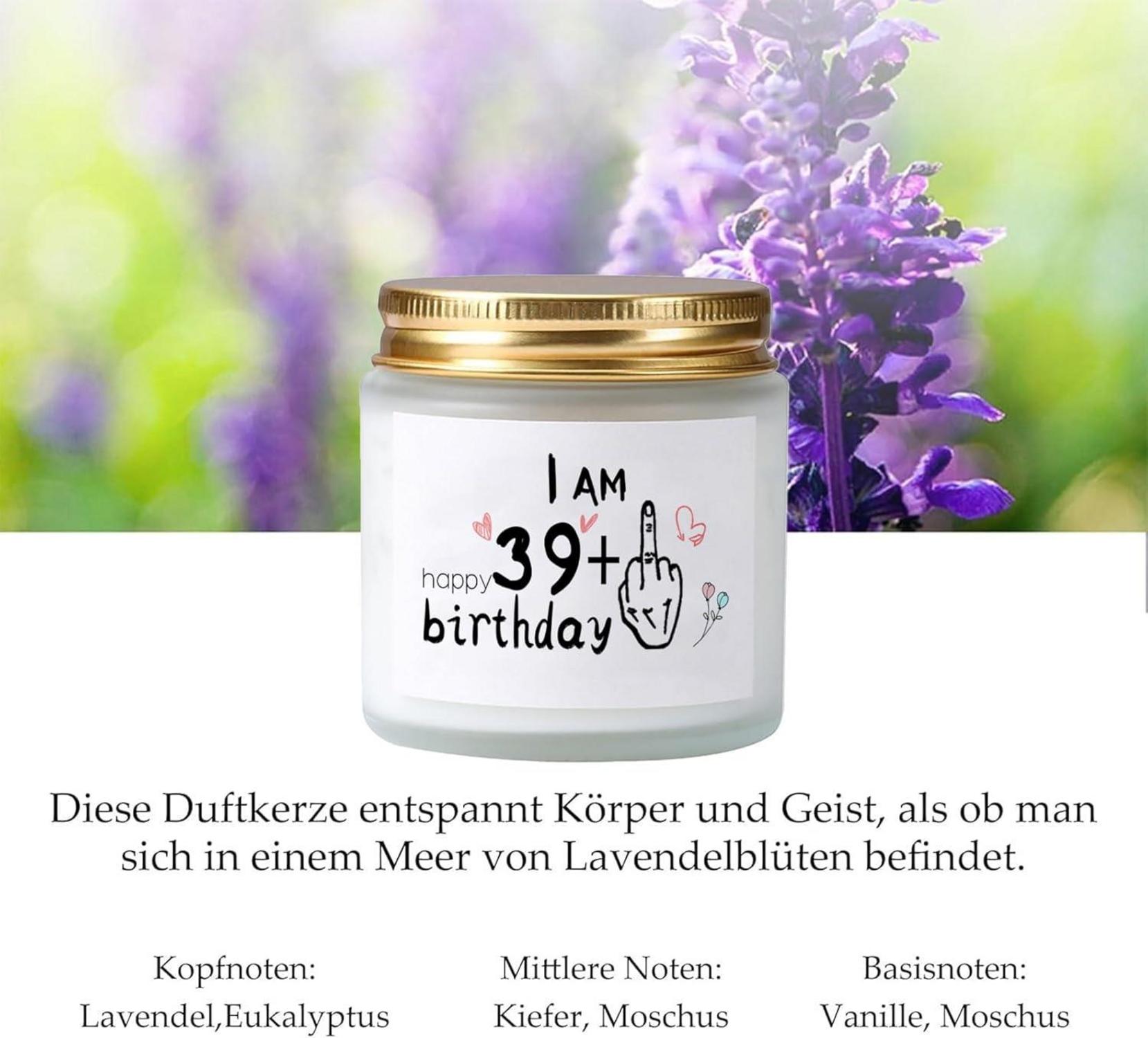 Duftkerze Lavendel 40. Geburtstagsgeschenk 39+1 Soyawachs