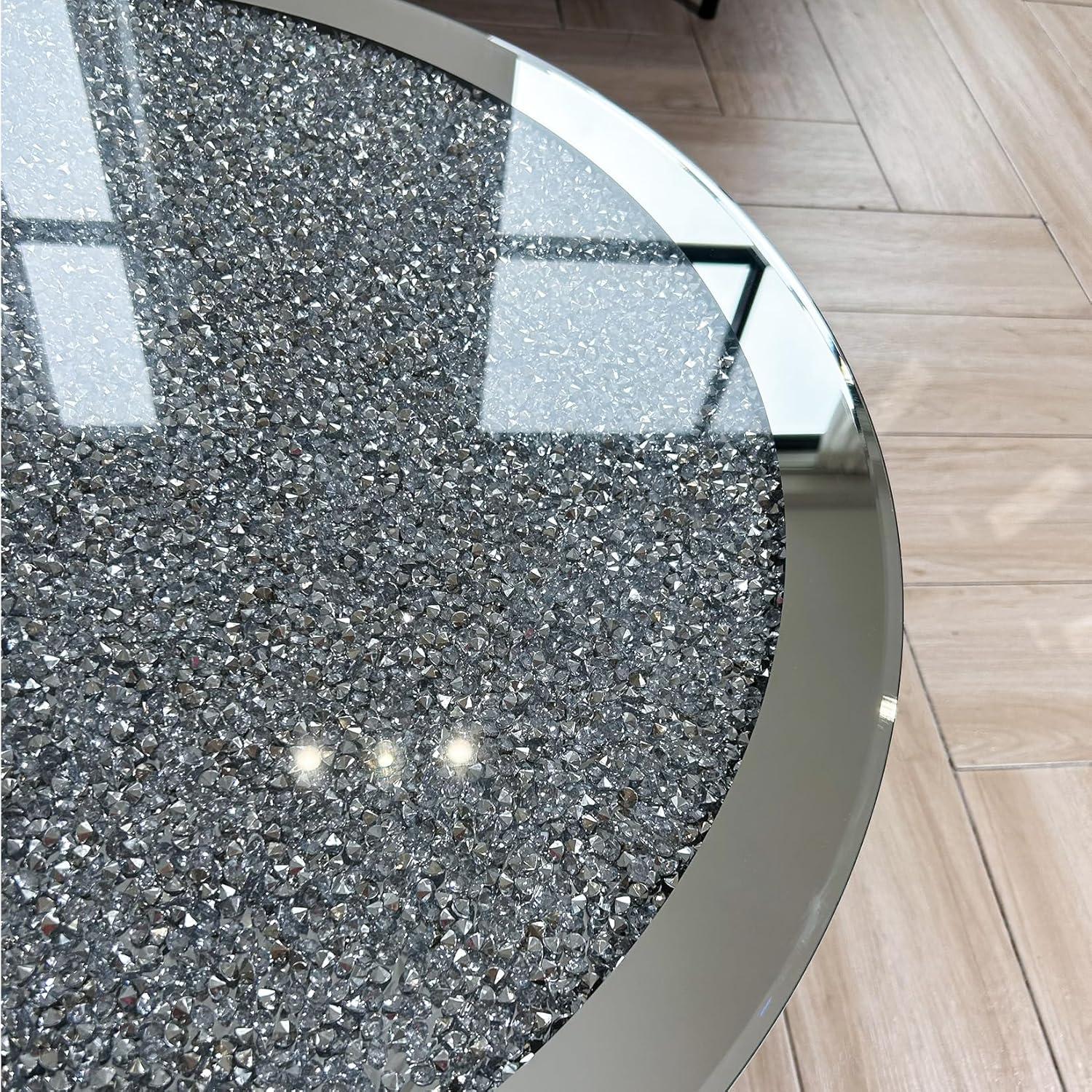 Couchtisch Rund Glas Kristall Verspiegelt 80cm Modern Silber