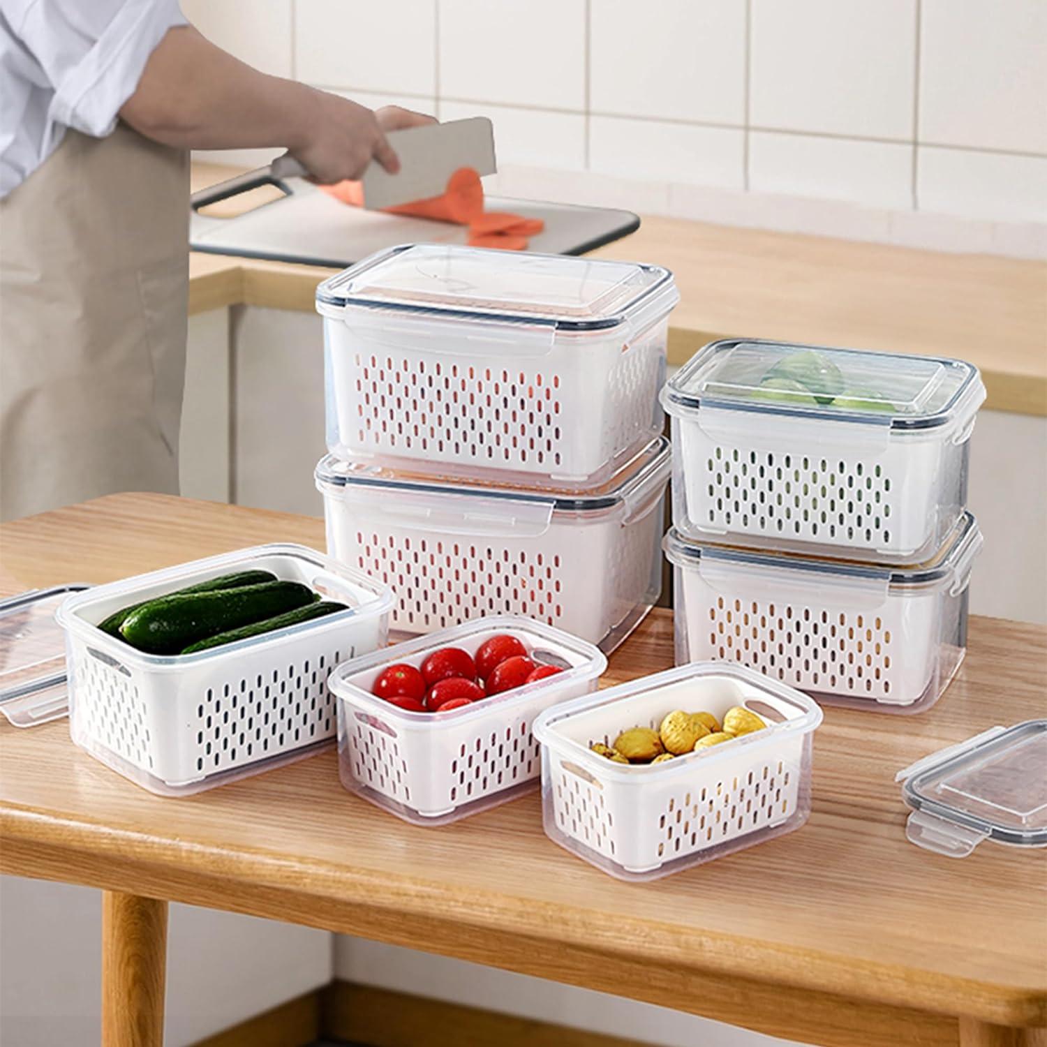 Frischhaltedosen mit Deckel 4er Set Kühlschrank Organizer Obst Gemüse