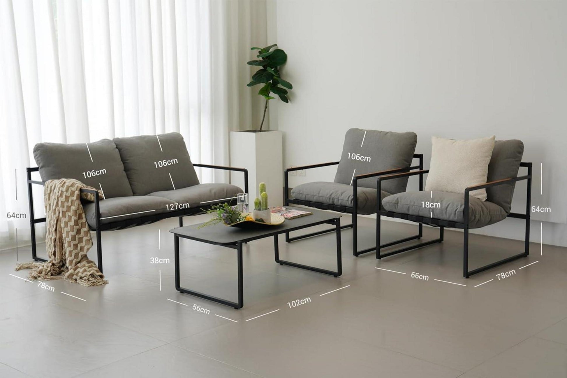 Grand Patio Gartenmöbel Set 4 Sitzer mit Kissen, Lounge Set 2 Sitzer Sofa, 2 Sessel, 1 Tisch, Metall Sitzgruppe