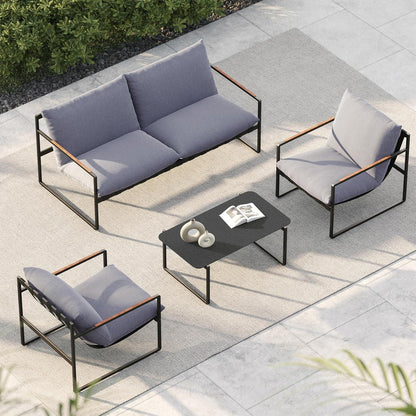 Gartenmöbel Set 4 Sitzer mit Kissen, 2 Sitzer Sofa, 2 Sessel, Tisch