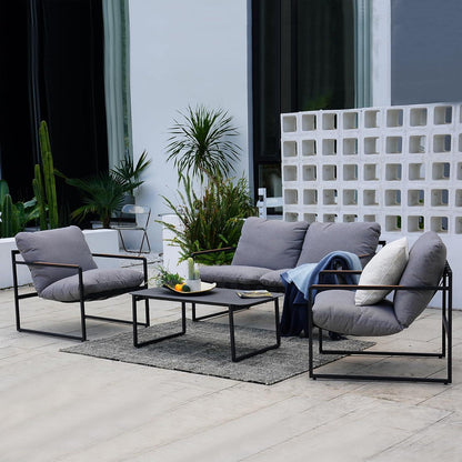 Grand Patio Gartenmöbel Set 4 Sitzer mit Kissen, Lounge Set 2 Sitzer Sofa, 2 Sessel, 1 Tisch, Metall Sitzgruppe