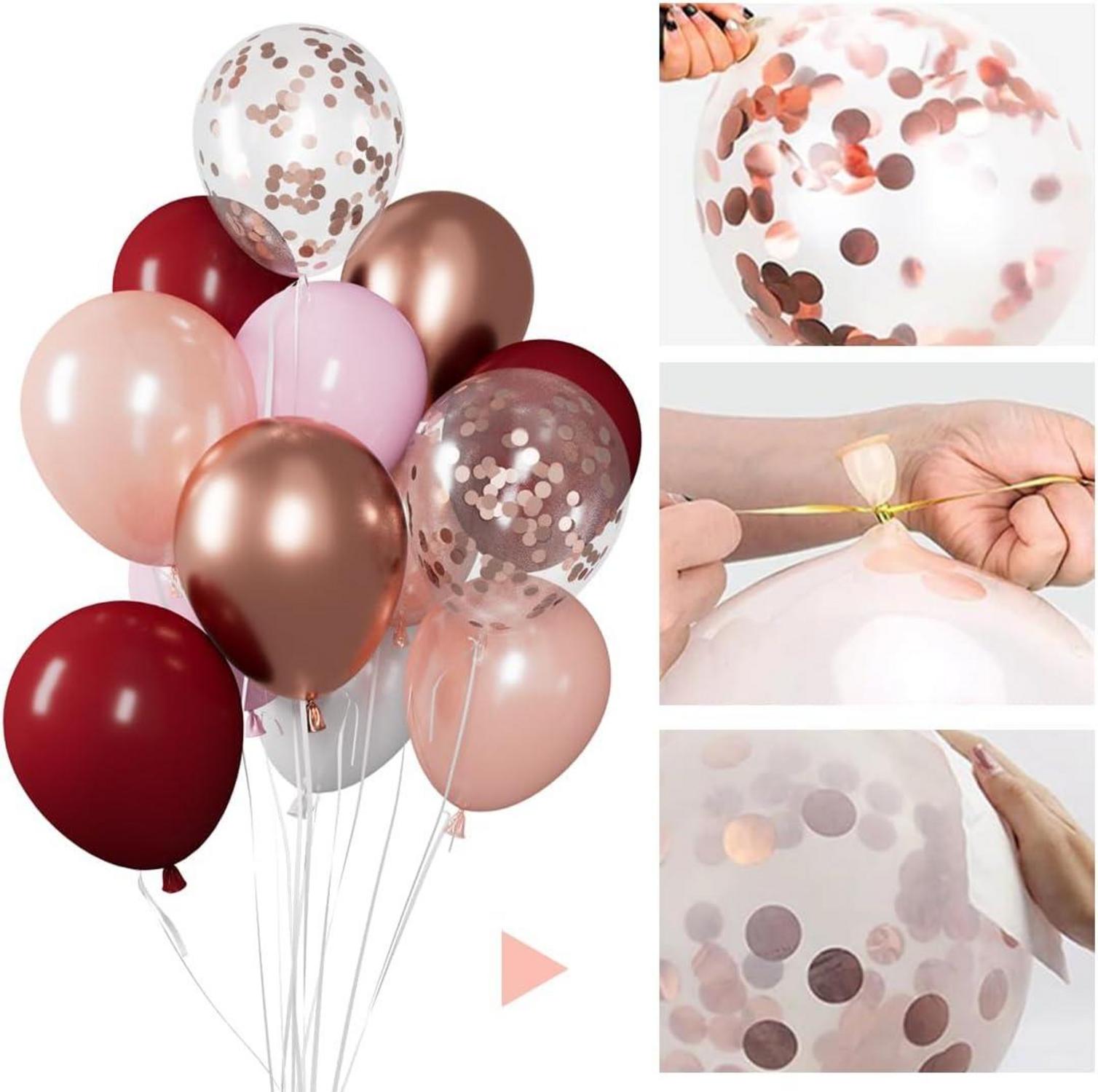 60 Stück Luftballons Weinrot Rosegold Burgund Deko für Frauen Mädchen