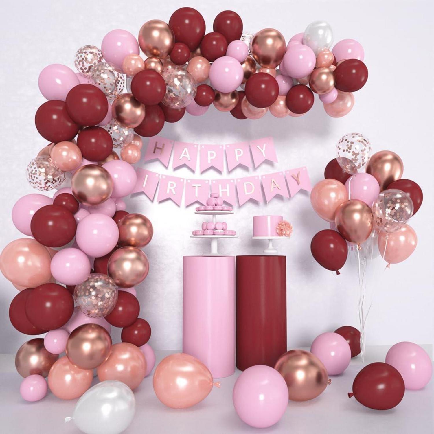 60 Stück Weinrot Rosegold Burgund Latex Luftballons Set