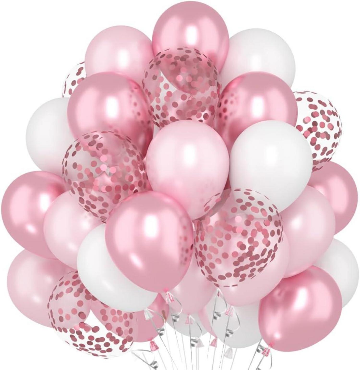 60x Metallische Rosa Weiß Helium Luftballons Geburtstagsdeko