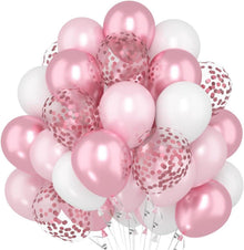 60x Metallische Rosa Weiß Helium Luftballons Geburtstagsdeko