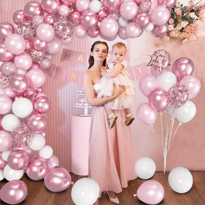 60 Stück Rosa 12 Zoll Helium Ballons Metallic Weiß Konfetti Geburtstagsdeko