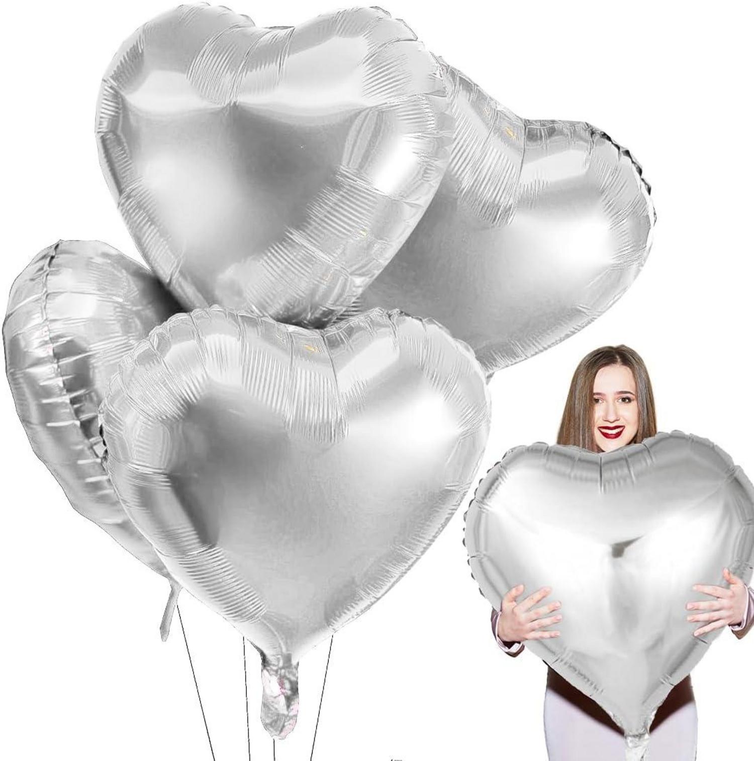 XXL Herz Silber Folienballon 4er Set Helium Hochzeit Geburtstag