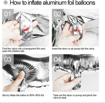 Herz Folienballon Silber 32 Zoll Luftballon Set 4 Stück - Hochzeit, Geburtstag, Jubiläum, Valentinstag