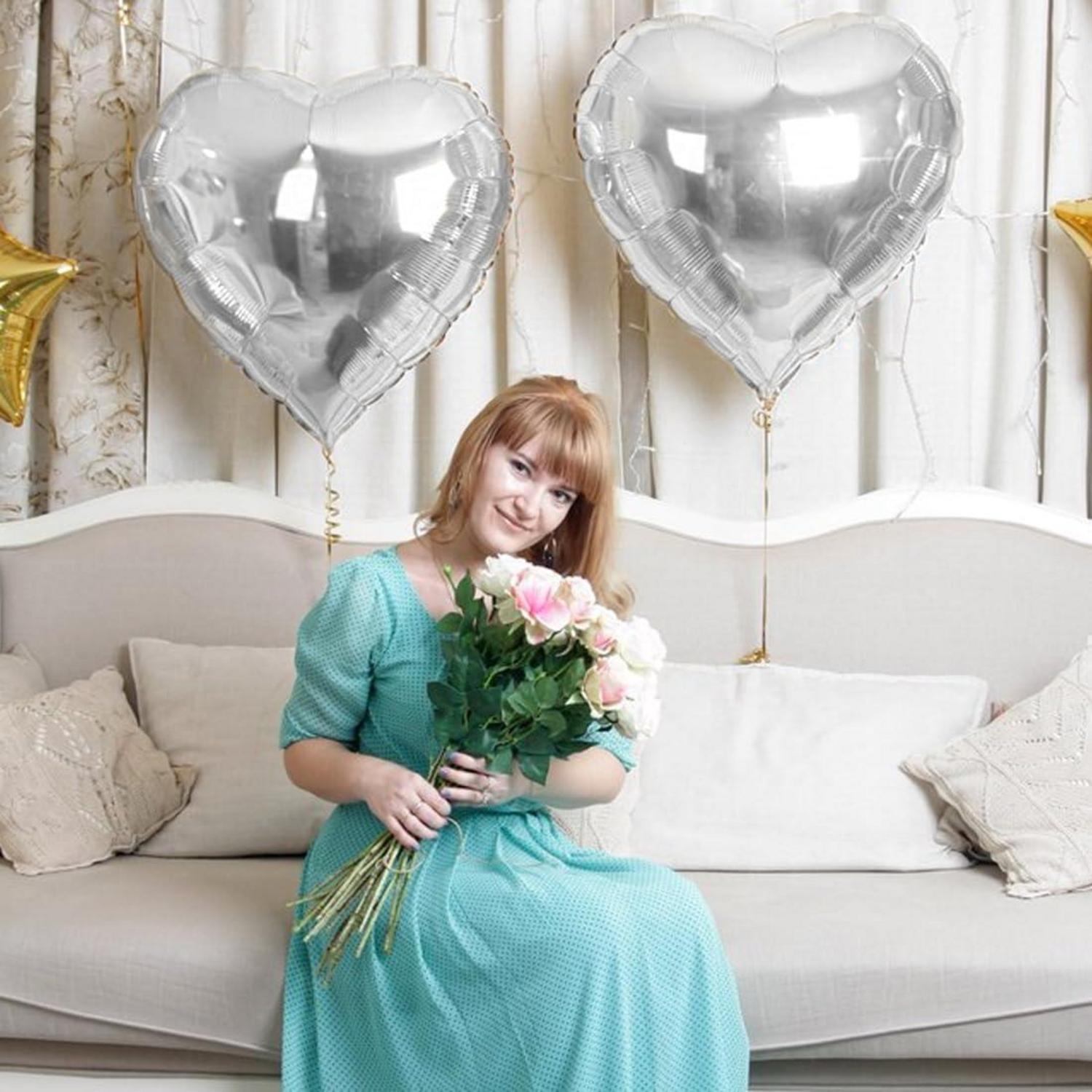4 Stück Silber Herzluftballons 32 Zoll XXL Folienballon für Hochzeit