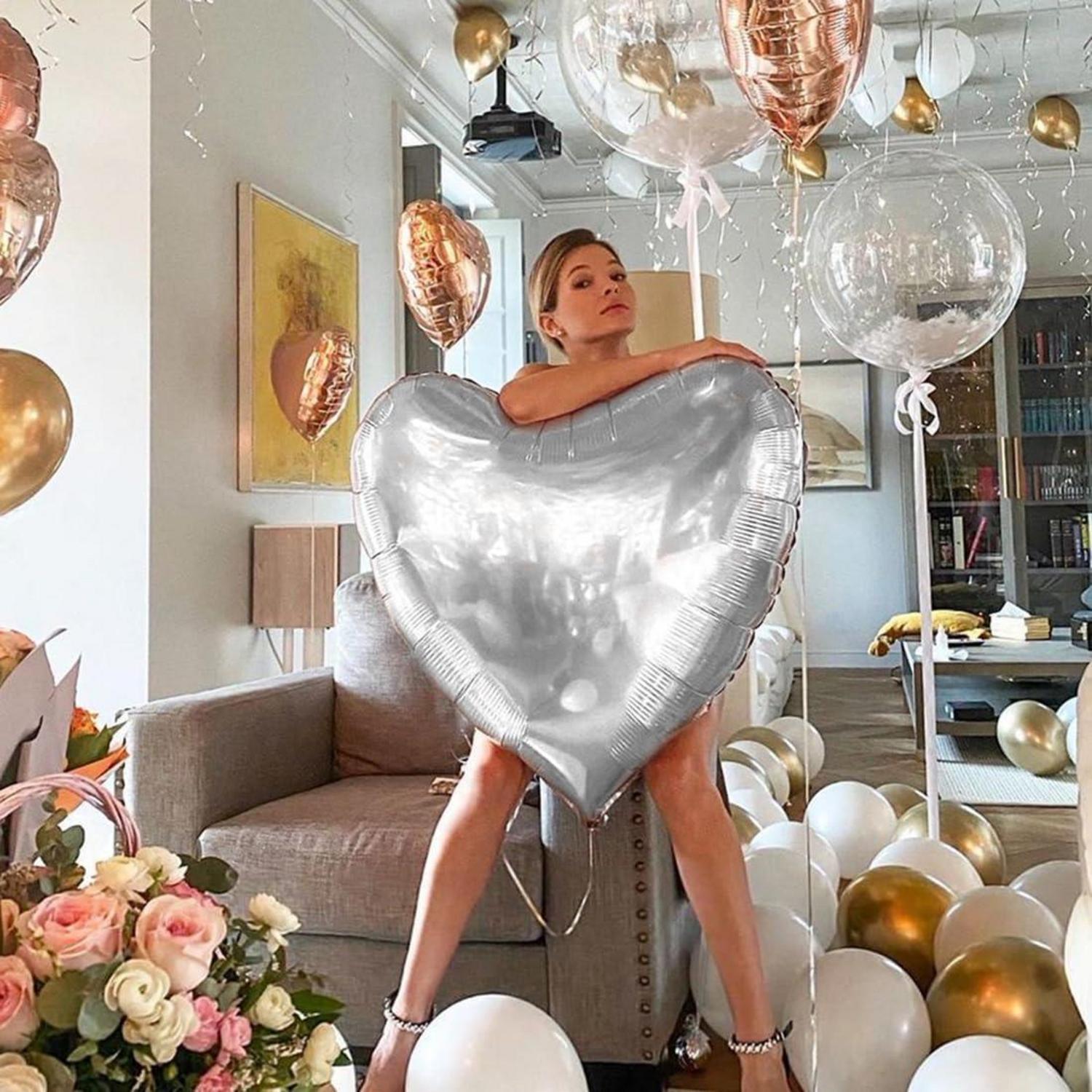 Herz Folienballon 4er Set Silber 32 Zoll Hochzeit Geburtstag