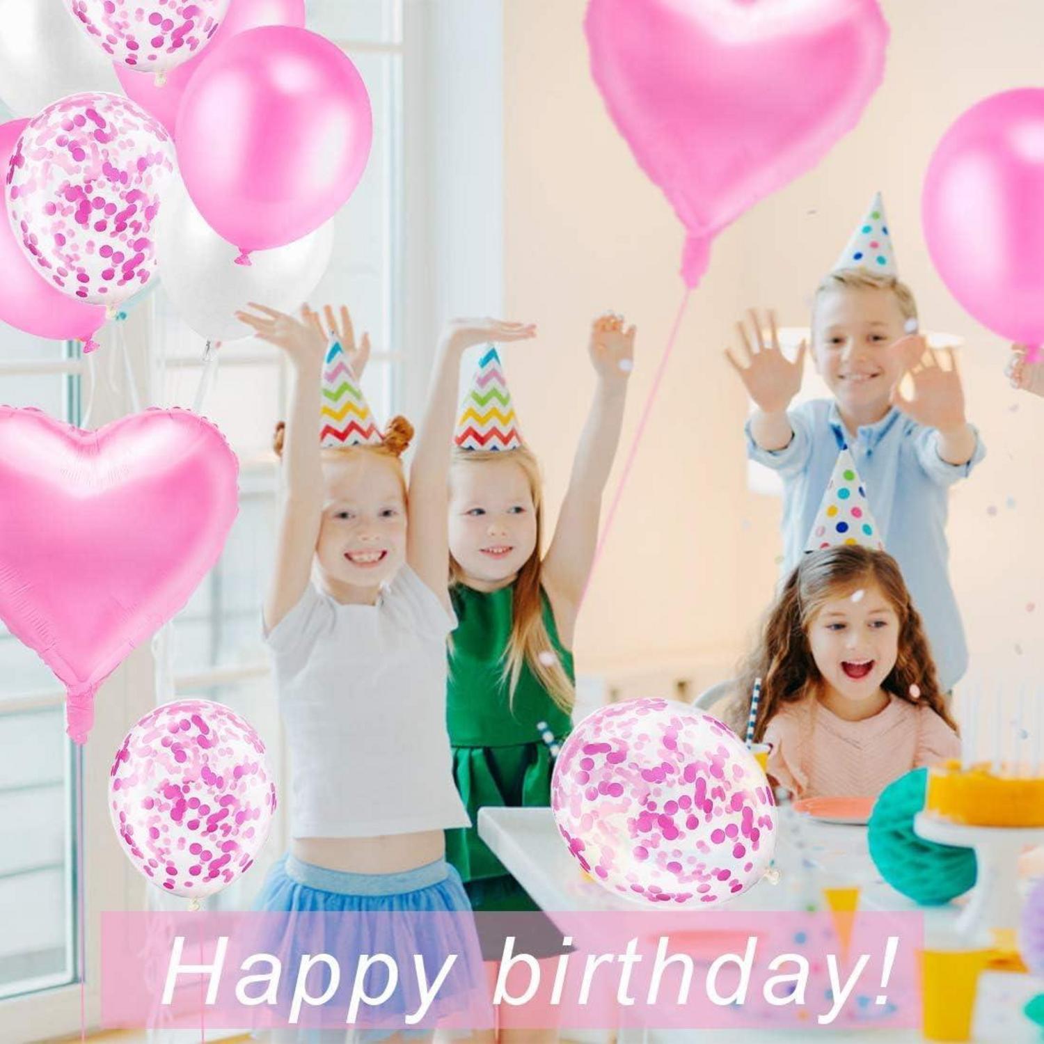 Luftballons Set Rosa 50 Stück Konfetti Herz Aluminium Hochzeit Mädchen Babyparty