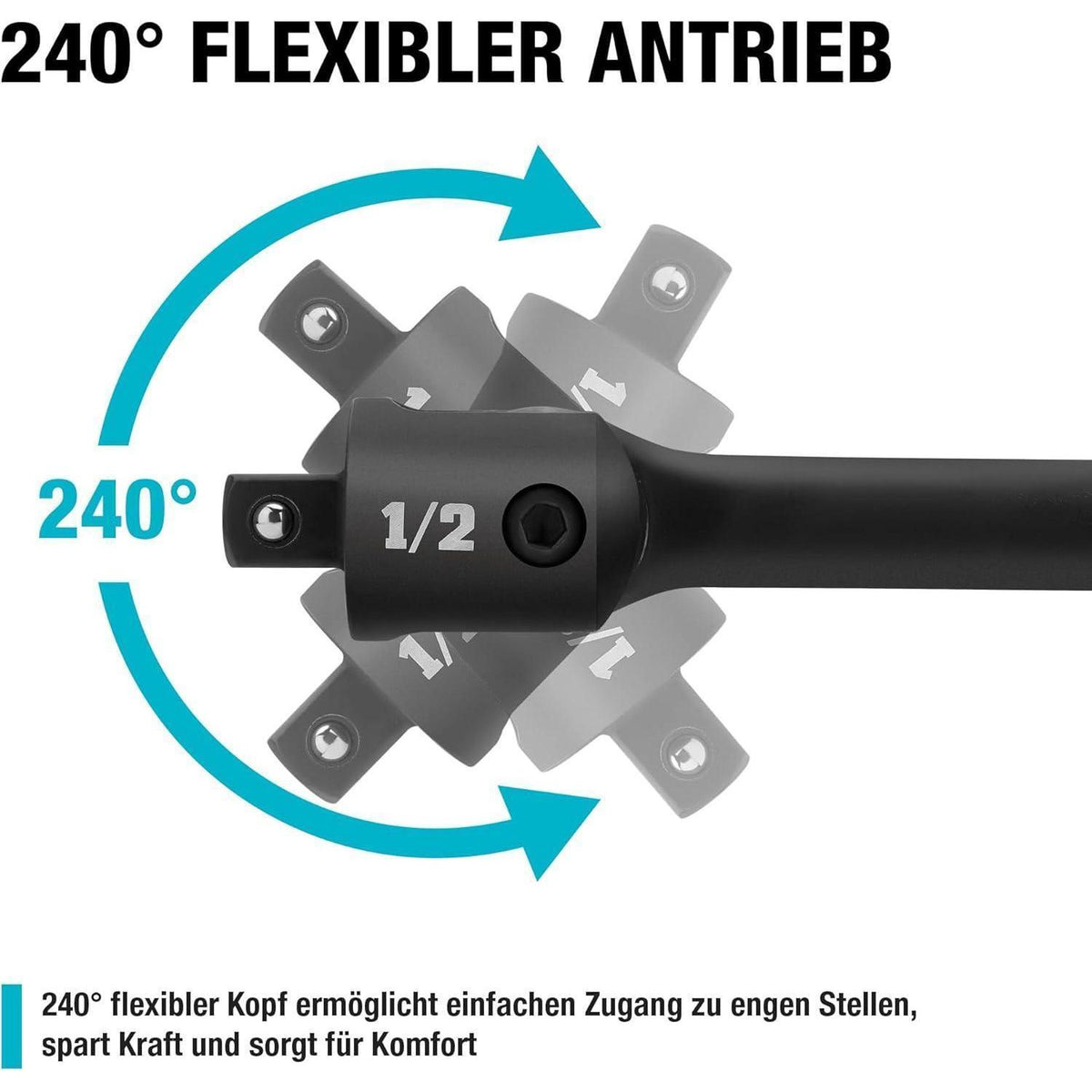 Gelenkgriff 600mm mit flexiblem Kopf, 780 Nm