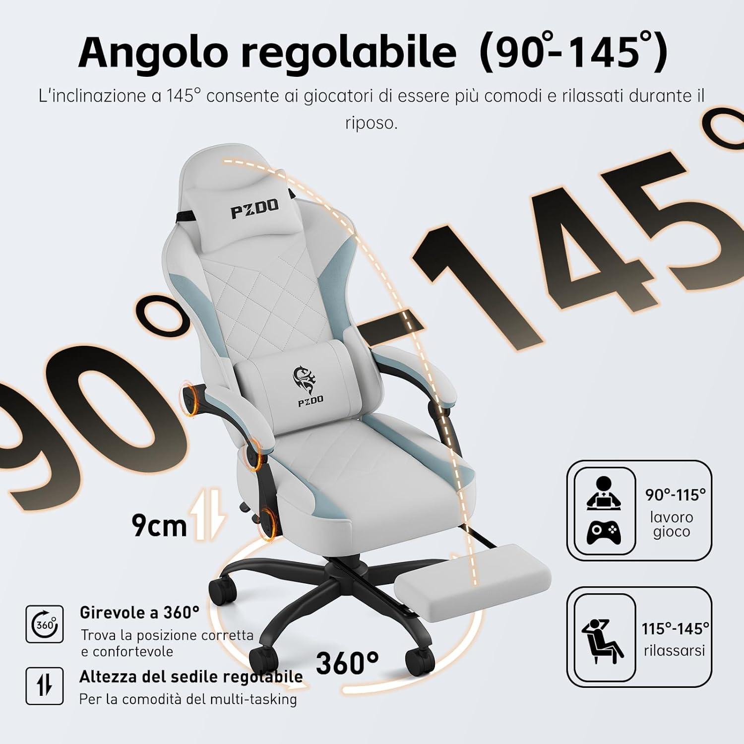 Ergonomischer Bürostuhl mit Fußstütze & Lendenwirbelstütze, Gaming Stuhl 150kg