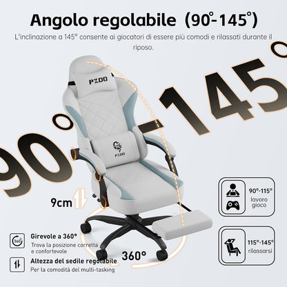 Ergonomischer Bürostuhl mit Fußstütze & Lendenwirbelstütze, Gaming Stuhl 150kg