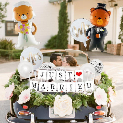 Just Married Hochzeitsdeko Set 25-teilig weiß Ballons Folienballon Banner