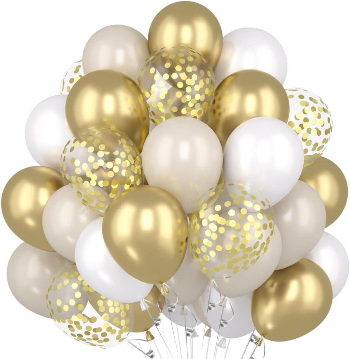 Gold Weiße Luftballons mit Konfetti, 60 Stück - Für Party Deko