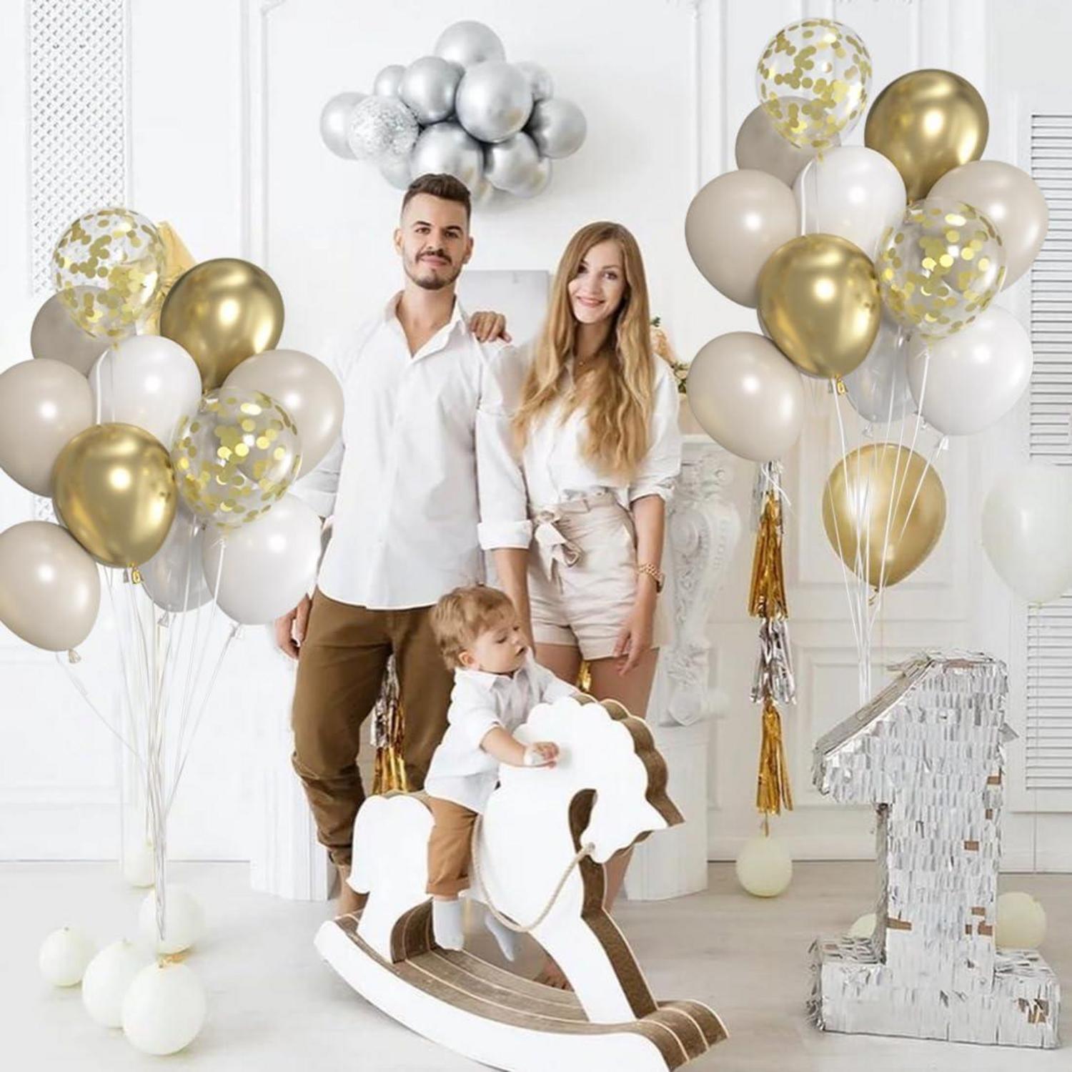 60 Gold Weiß Metallic Konfetti Luftballons Party Deko Geburtstag