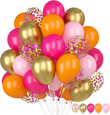 60x Luftballons Hot Pink Orange Fuchsia Gold Konfetti - Party Deko