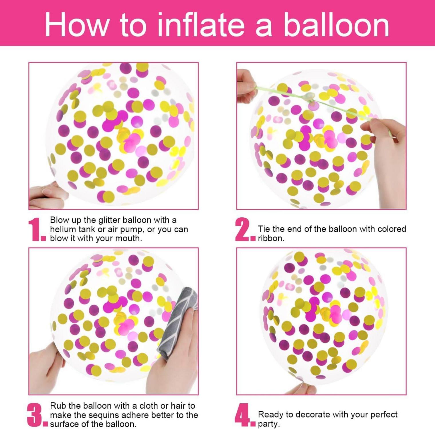 60x Luftballons Hot Pink Orange Fuchsia Gold Konfetti - Party Deko