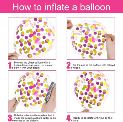 60x Luftballons Hot Pink Orange Fuchsia Gold Konfetti - Party Deko