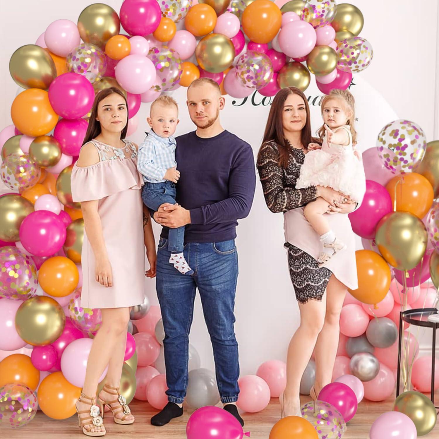60x Luftballons Rosa Orange Gold Konfetti für Mädchen Geburtstag Hochzeit