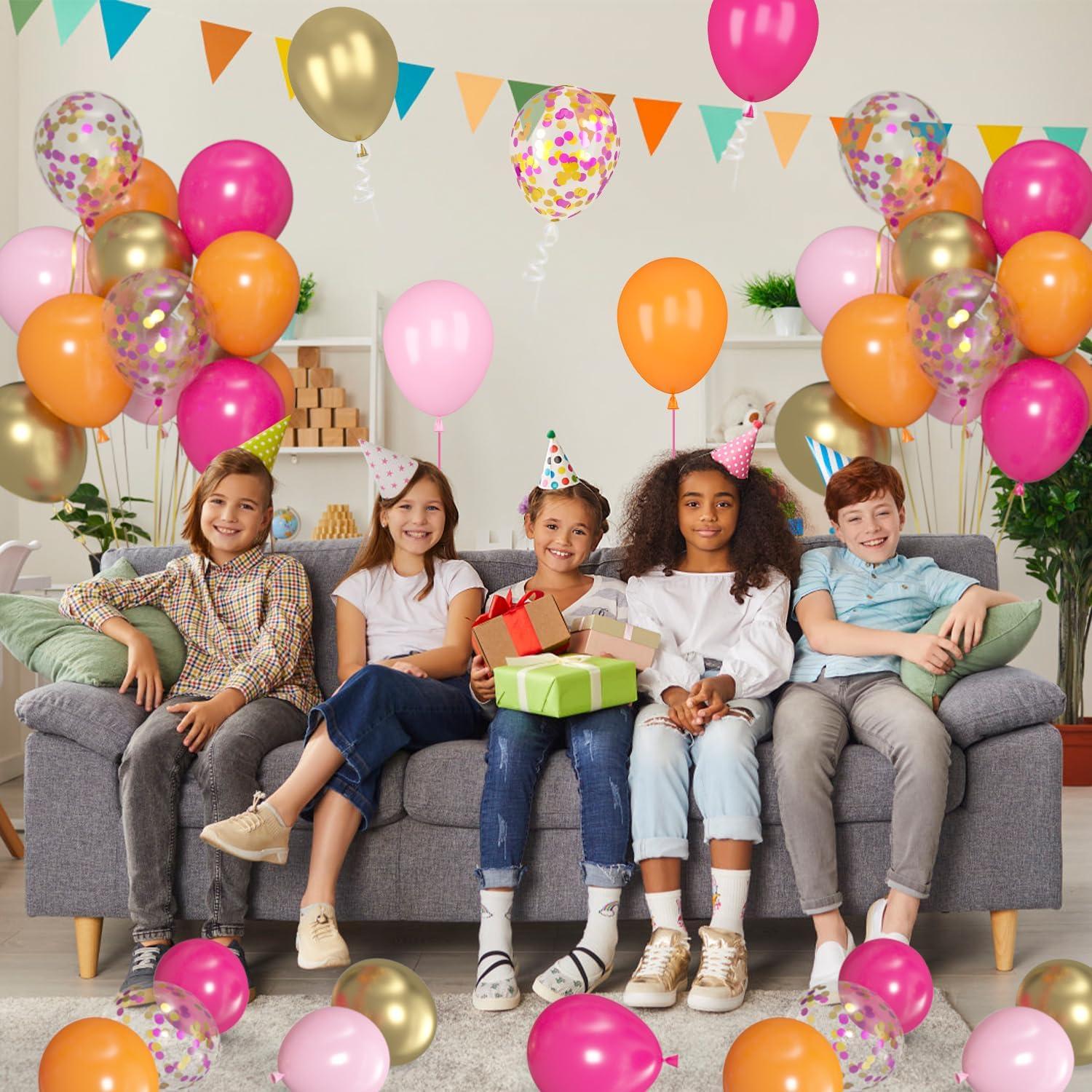 60 Stück Party Luftballons Rosa Orange Pastell Pink Gold Konfetti