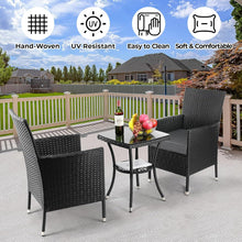 3tlg Rattan Gartenmöbel Set mit Kissen und Glastisch