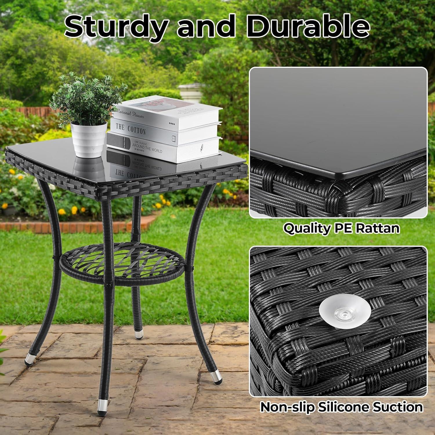 3tlg Rattan Gartenmöbel Set Balkon Lounge Set mit Kissen und Glastisch