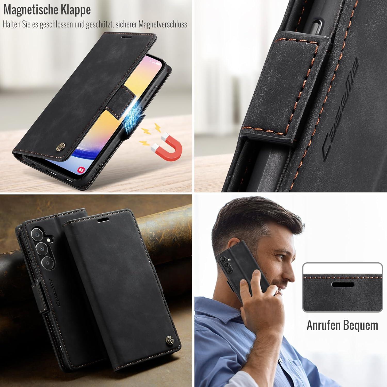 Samsung Galaxy A25 5G Hülle - Klappbare PU Lederhülle mit RFID Schutz, Kartenfach & Standfunktion
