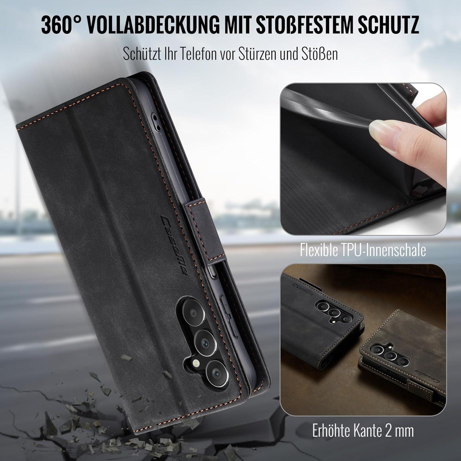 Klappbare PU Lederhülle für Samsung Galaxy A25 5G - Schwarz