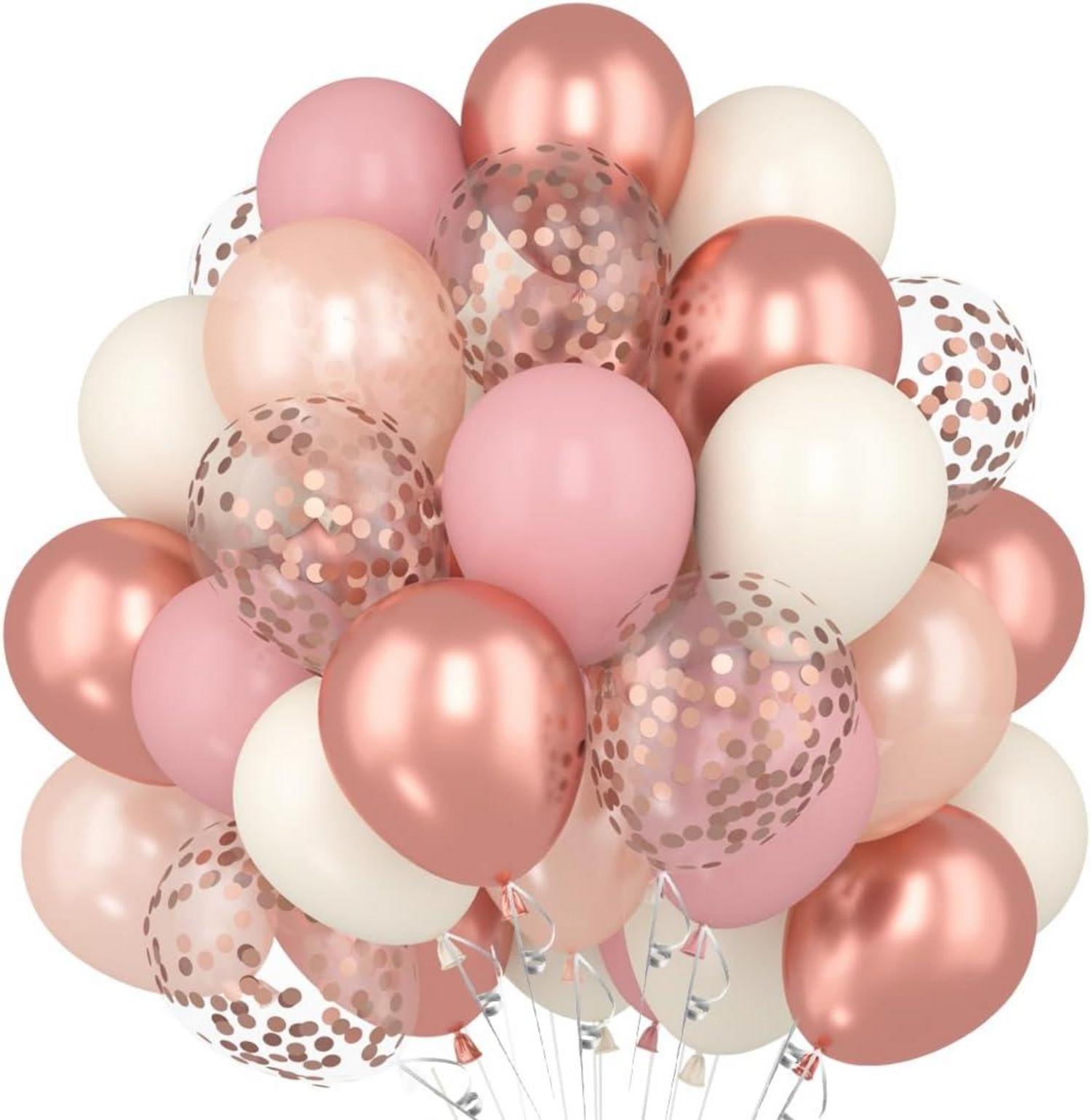 60 Luftballons Rosa Rosegold Altrosa Pink Konfetti Ballons Flamme