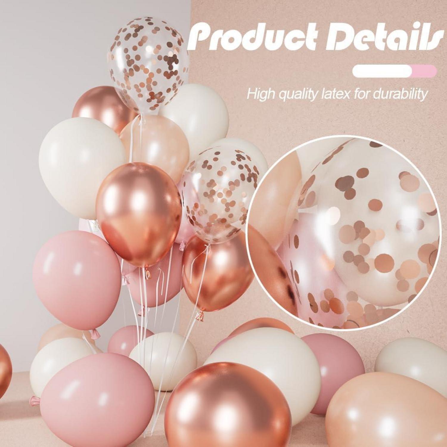 60er Set Luftballons Rosa Rosegold Elfenbeinweiß Metallic Konfetti Bänder
