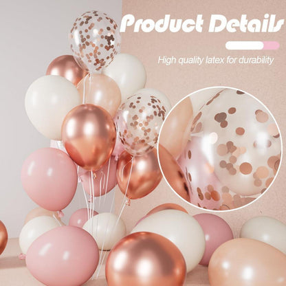 60er Set Luftballons Rosa Rosegold Elfenbeinweiß Metallic Konfetti Bänder