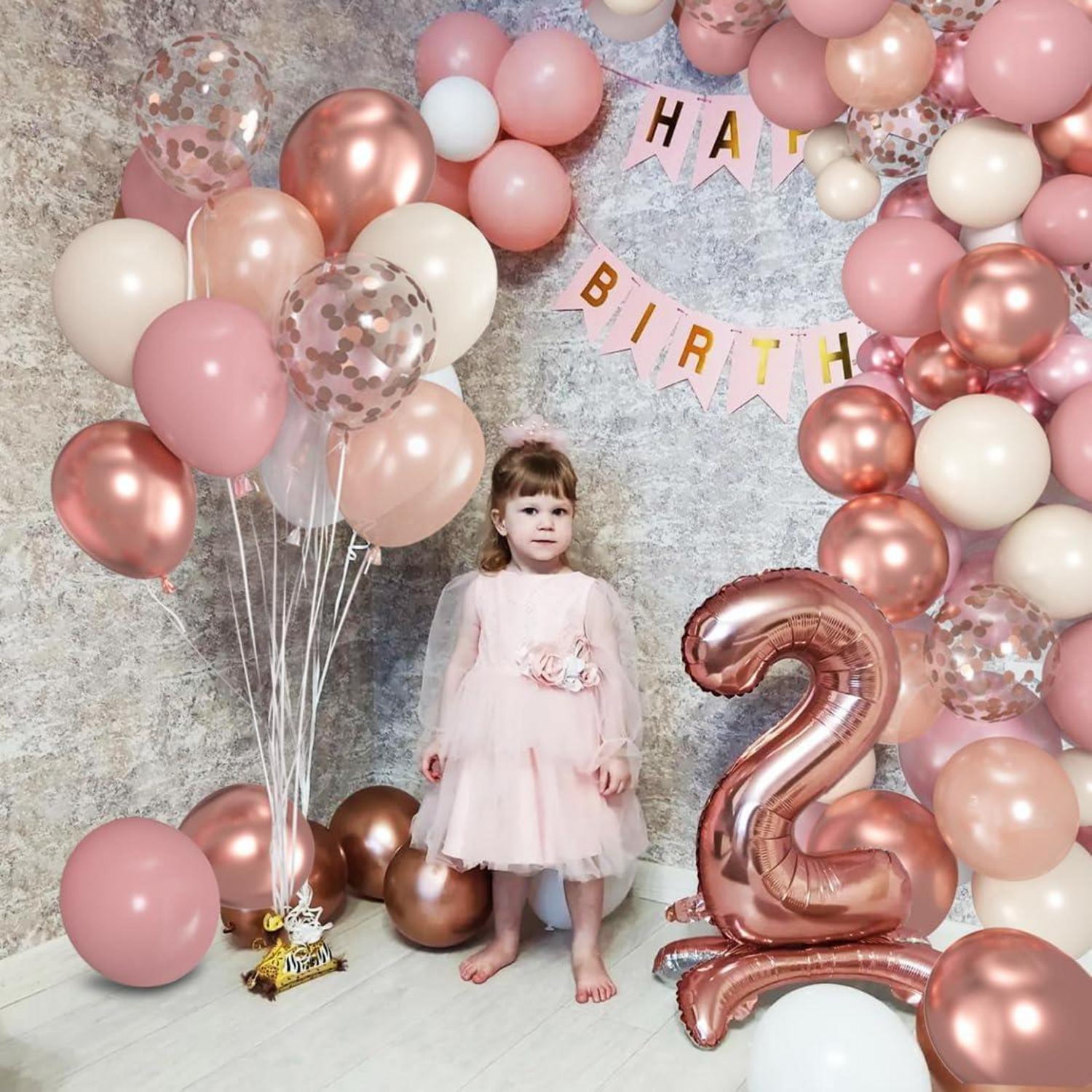 60 Rose Gold Altrosa Pink Vintage Luftballons Metallic Konfetti Mädchen