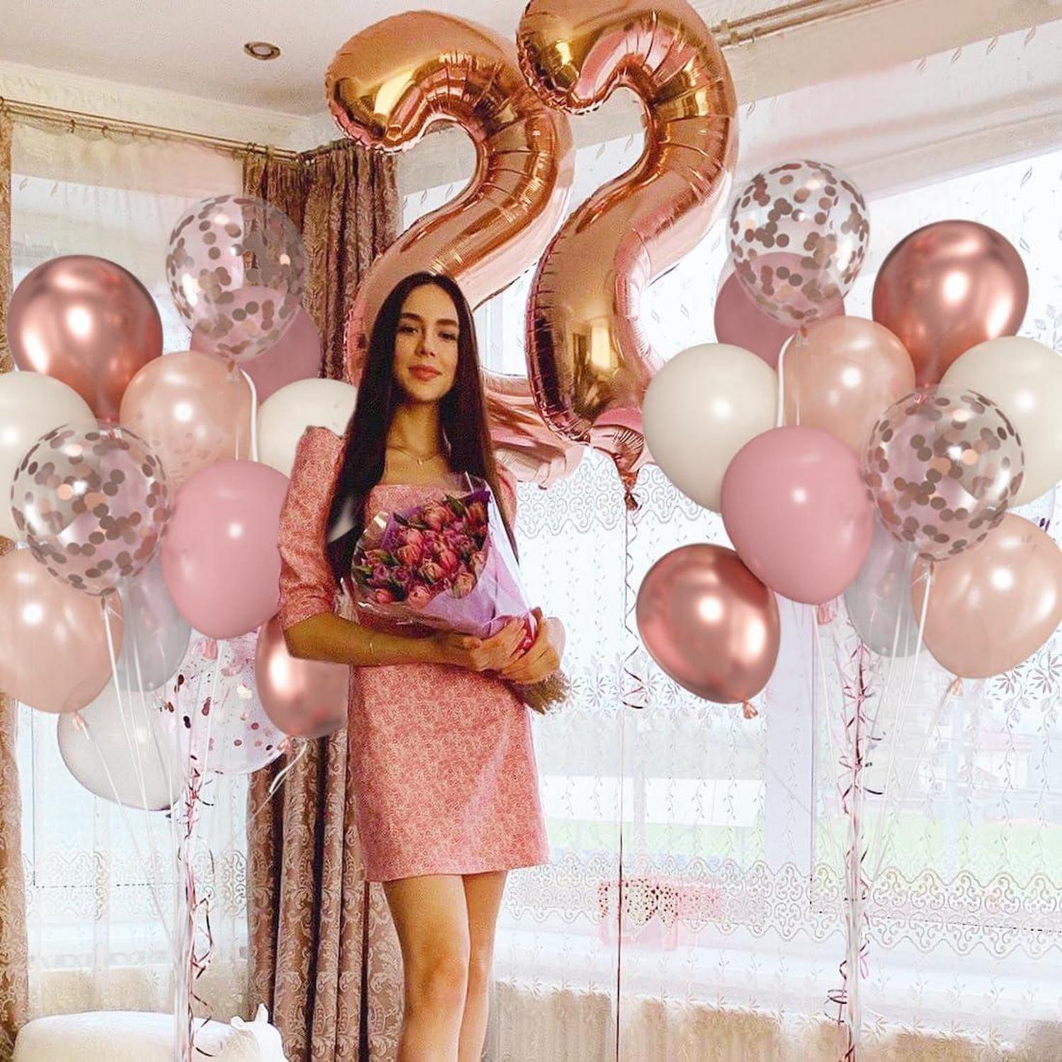 60 Rose Gold Altrosa Pink Vintage Luftballons Metallic Konfetti Mädchen