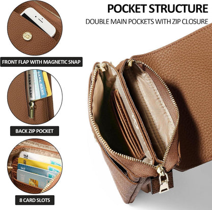 Umhängetasche Damen RFID Crossbody Handy Kartenfächer Braun