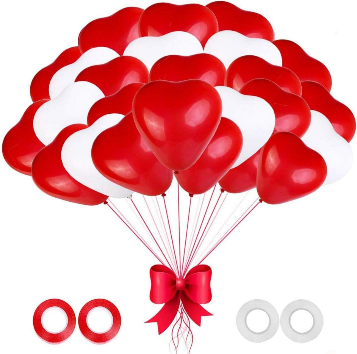Herzluftballons Rot Weiß 100 Stück 12 Zoll