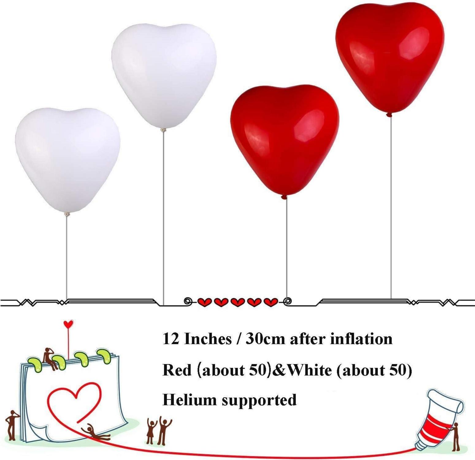 Herzluftballons Rot Weiß 100 Stück 12 Zoll für Hochzeit