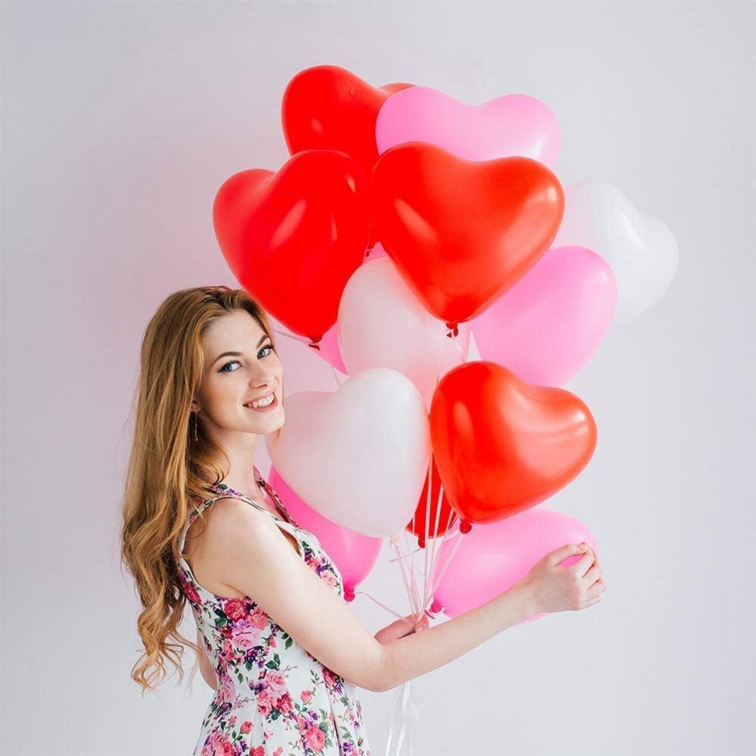 Herzluftballons Rot Weiß 100 Stück 12 Zoll Hochzeit Valentinstag JGA