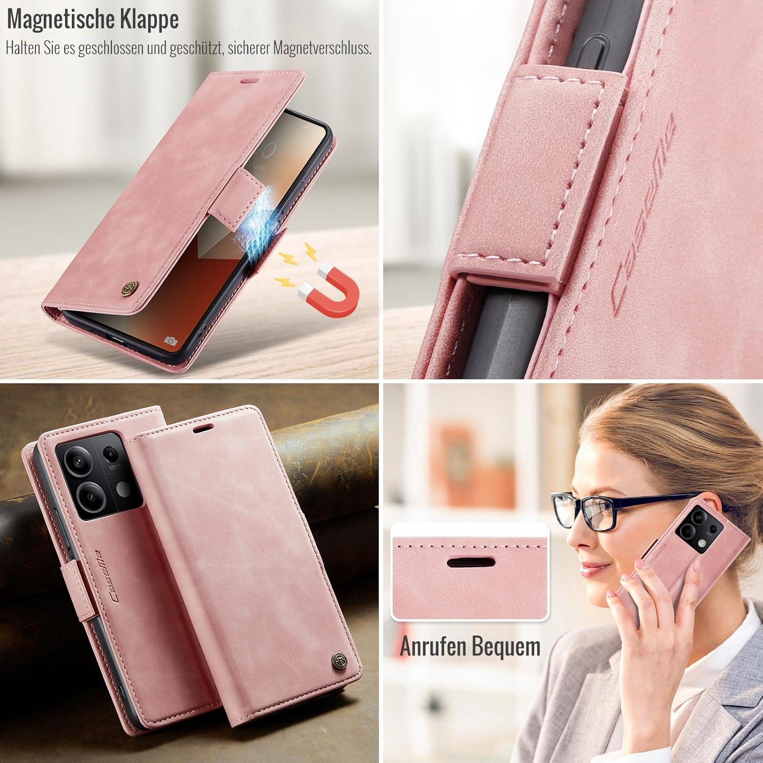 Klapptasche Xiaomi Redmi Note 13 5G Schutzhülle PU Leder mit RFID Schutz Standfunktion- Rosa