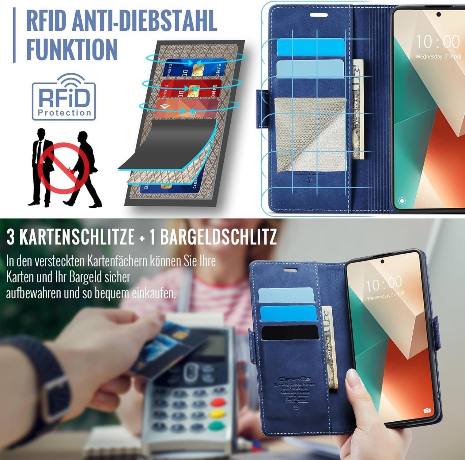 XYGLOW Xiaomi Redmi Note 13 5G Hülle Klappbar PU Leder Blau