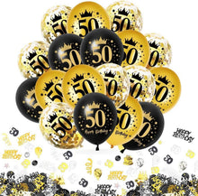 Luftballonset 50. Geburtstag Deko Schwarz Gold Zahlenballon Konfetti