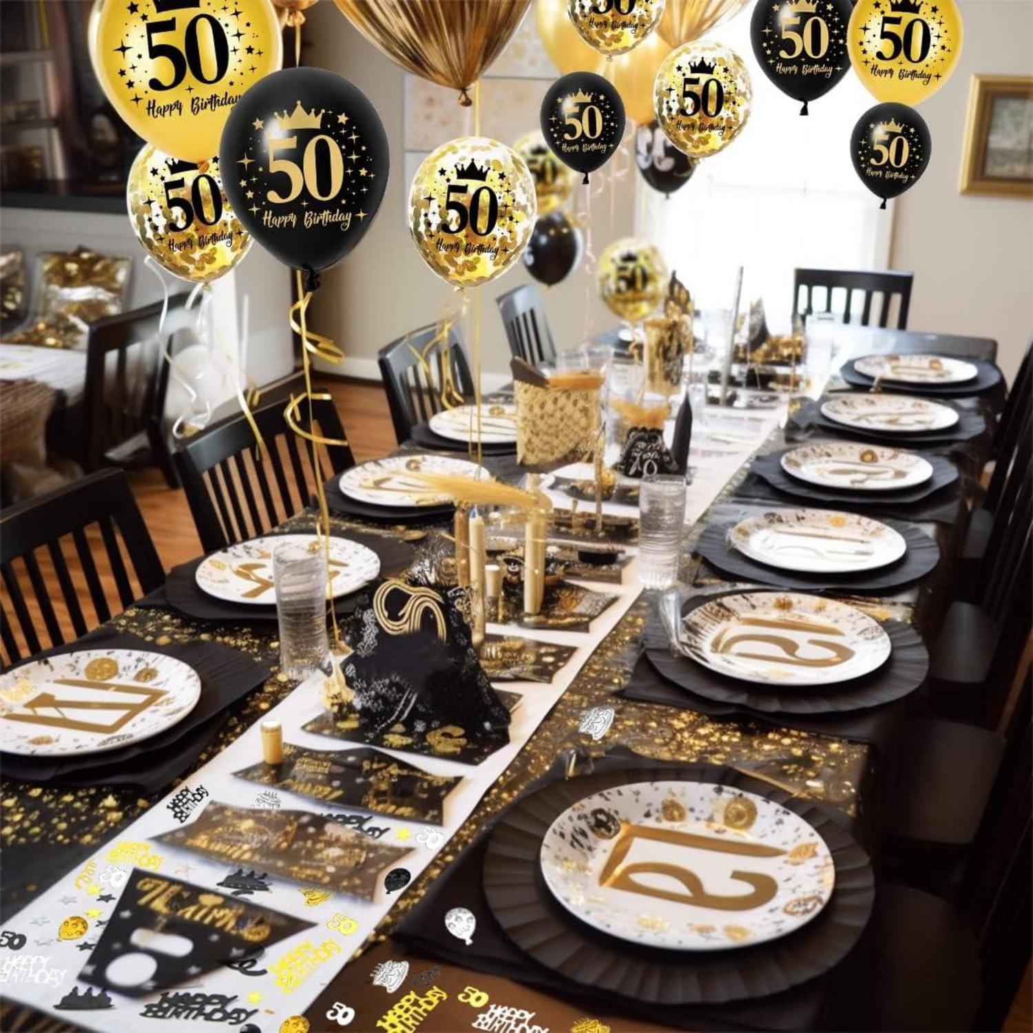Luftballonset 50. Geburtstag Deko Schwarz Gold Zahlenballon Konfetti