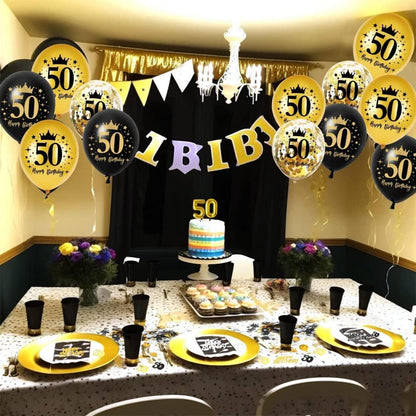 50. Geburtstag Deko Schwarz Gold Luftballons Konfetti Zahlenballon