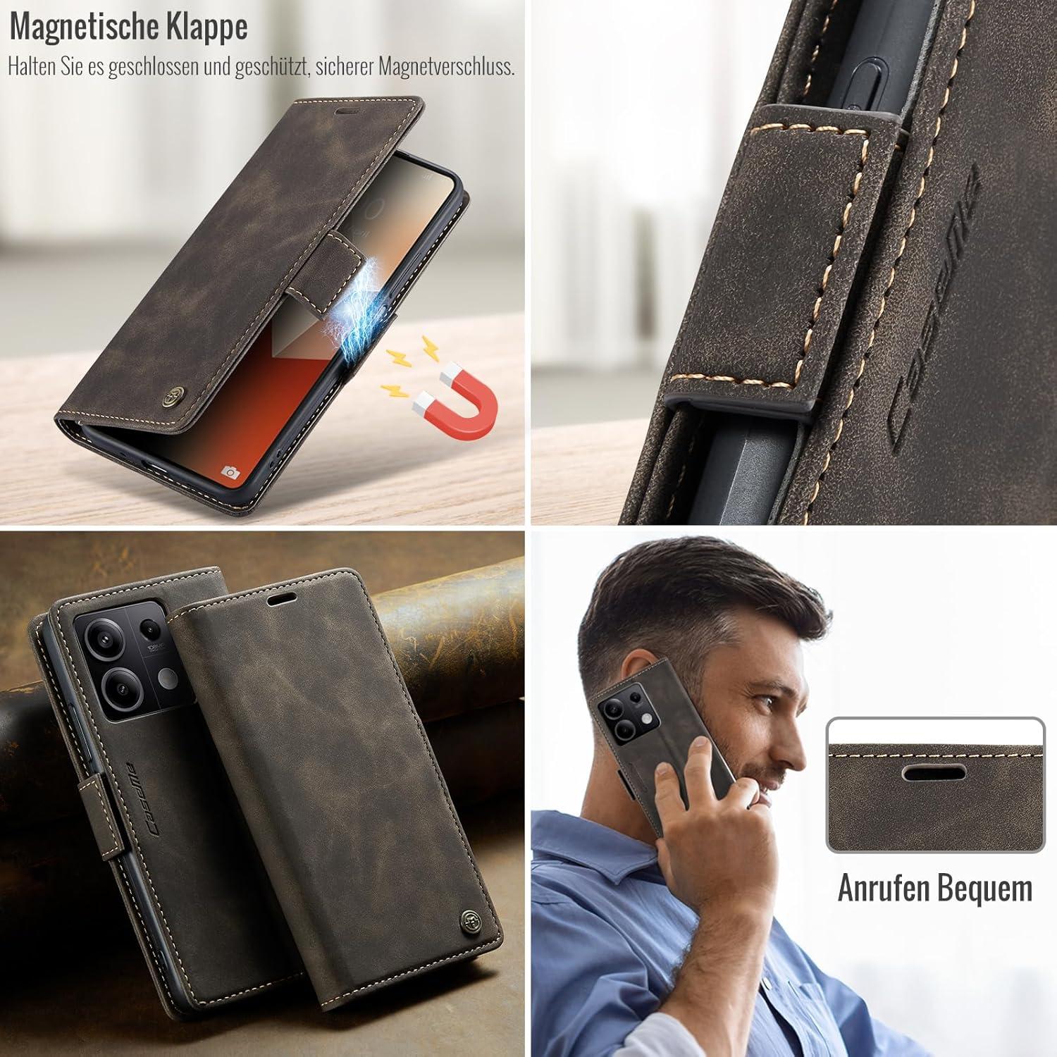 XYGLOW Xiaomi Redmi Note 13 5G Handyhülle Klapphülle RFID Schutz Kartenfach Kaffee